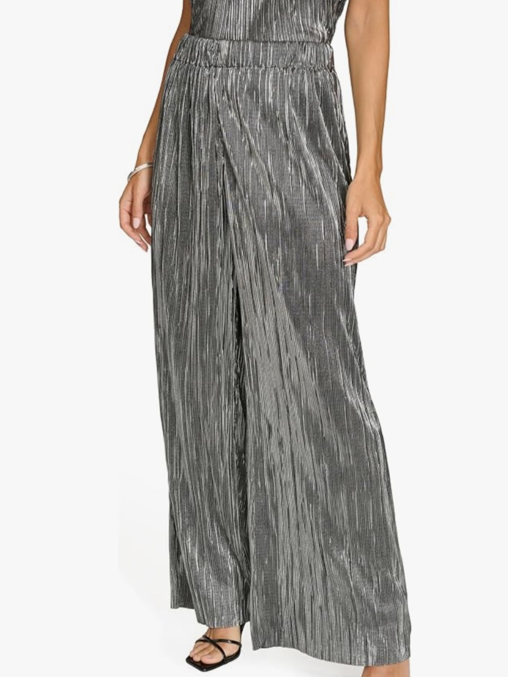 Calvin Klein Metallic Pleated Pants - Black and Silver